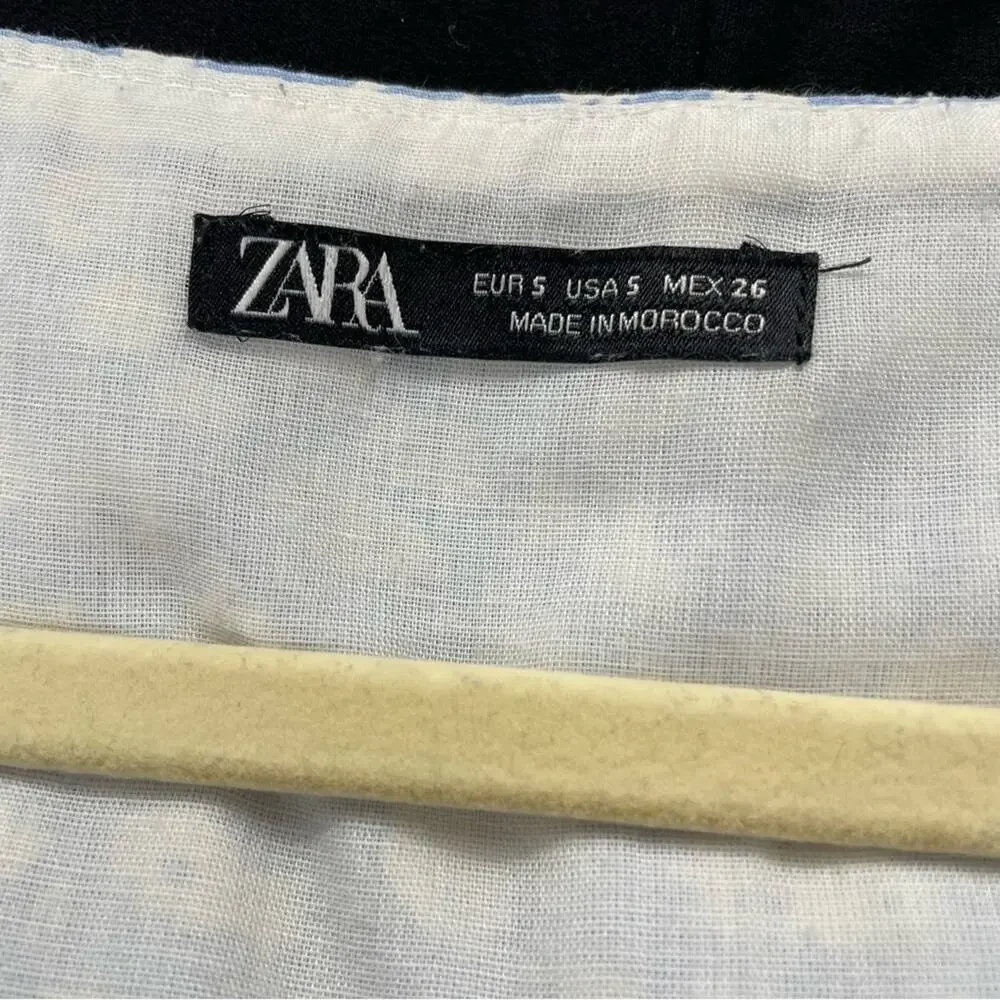 Zara Blue White Ditsy Floral Puff Sleeve Button Down Crop Top Blouse S Ruffled
